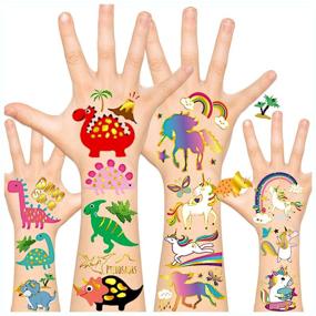 img 4 attached to 124-Piece Kids Temporary Tattoo Set with Dinosaur and Unicorn Designs - Metallic and Glitter Party Favors for Girls