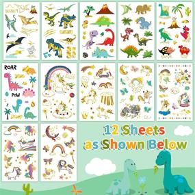 img 3 attached to 124-Piece Kids Temporary Tattoo Set with Dinosaur and Unicorn Designs - Metallic and Glitter Party Favors for Girls
