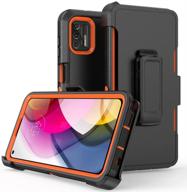 📱 motorola g stylus 2021 case - rugged heavy-duty shockproof armor cover with belt clip holster, black+orange logo