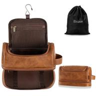🧳 elviros toiletry bag, large water-resistant leather travel organizer kit with hanging hook for men and women - brown logo