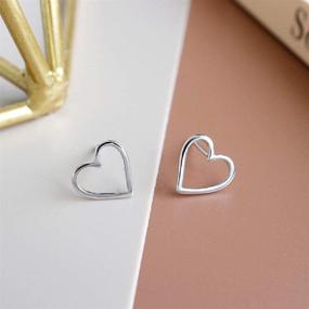 img 3 attached to 💖 Hollow Heart Minimalist 925 Sterling Silver Stud Earrings for Women and Girls - Love Geometric Huggie Studs Fashion – Simple Piercing Post Jewelry - Hypoallergenic Gifts for Girlfriend, Wife, Mom with Sensitive Ear