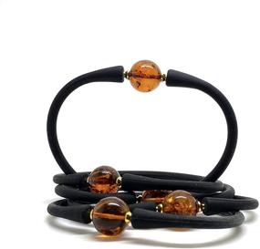 img 1 attached to Radiant Cognac Round Baltic Amber Bracelet with Black Rubber Band - Natural Sparkling Bead