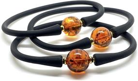 img 2 attached to Radiant Cognac Round Baltic Amber Bracelet with Black Rubber Band - Natural Sparkling Bead