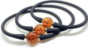 img 3 attached to Radiant Cognac Round Baltic Amber Bracelet with Black Rubber Band - Natural Sparkling Bead