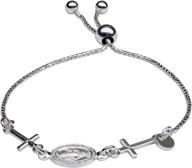 📿 seamless sterling silver miraculous medal and cross bolo bracelet, ideal for girls, 6-8 inch logo