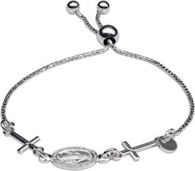 img 4 attached to 📿 Seamless Sterling Silver Miraculous Medal and Cross Bolo Bracelet, Ideal for Girls, 6-8 inch