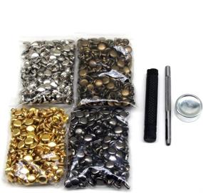 img 4 attached to 400 Sets of Leather Rivets with Double Cap Tubular Metal Studs and Fixing Tools for DIY Leather Craft, Clothing, Shoes, Bags, Belts - Repair and Decoration (8x8mm)