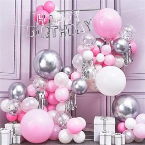 img 4 attached to 🎈 PartyWoo Pink Balloon Set: 107 pcs Pink and White Balloons, Happy Birthday Banners, Silver Confetti Balloons, Hanging Swirls - Perfect Decorations for Baby Shower, Girl's Birthday Party