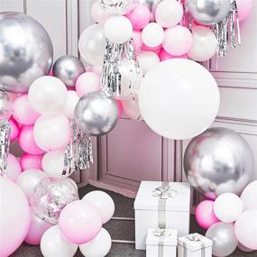 img 3 attached to 🎈 PartyWoo Pink Balloon Set: 107 pcs Pink and White Balloons, Happy Birthday Banners, Silver Confetti Balloons, Hanging Swirls - Perfect Decorations for Baby Shower, Girl's Birthday Party