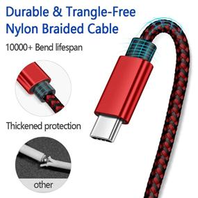 img 2 attached to 🔌 10ft USB C Cable - Long Type C Fast Charging Cable, Durable Nylon Braided for Samsung S20 S10 S9 S8 Plus Note 9, Moto Z, LG G8, BLU G9 Pro and Other USB C Compatible Devices (Red)