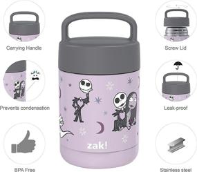 img 1 attached to 🎃 Zak Designs Kids' Nightmare Before Christmas Food Jar – 12 oz Vacuum Insulated Stainless Steel Container with Carry Handle, Ideal for Travel Meals and Lunch On The Go