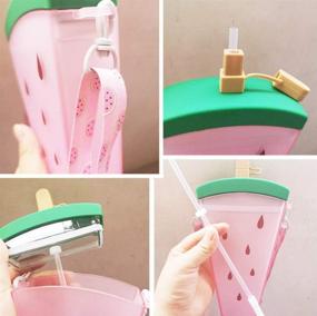 img 1 attached to YunQin 320ml Plastic Water Bottles: Cute Watermelon Ice Cream Design, 4 🍉 Color Options, Straw Included, Anti-Fall Portable Popsicle Shape Water Cup for Girls - Pink