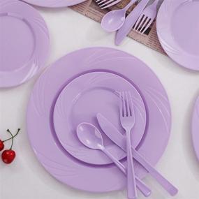 img 1 attached to 🍽️ YOUBET 125-Piece Purple Plastic Dinnerware Set - Includes 25 Dinner Plates, 25 Dessert Plates, 25 Forks, 25 Knives, and 25 Spoons - Perfect for Parties and Events