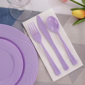 img 2 attached to 🍽️ YOUBET 125-Piece Purple Plastic Dinnerware Set - Includes 25 Dinner Plates, 25 Dessert Plates, 25 Forks, 25 Knives, and 25 Spoons - Perfect for Parties and Events