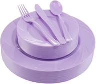 🍽️ youbet 125-piece purple plastic dinnerware set - includes 25 dinner plates, 25 dessert plates, 25 forks, 25 knives, and 25 spoons - perfect for parties and events logo