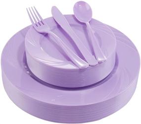 img 4 attached to 🍽️ YOUBET 125-Piece Purple Plastic Dinnerware Set - Includes 25 Dinner Plates, 25 Dessert Plates, 25 Forks, 25 Knives, and 25 Spoons - Perfect for Parties and Events