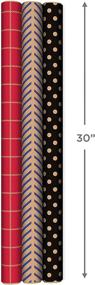 img 3 attached to Hallmark Recyclable Wrapping Paper (3 Rolls: 60 sq. ft. ttl) Red Grid, Blue Chevron, Black Dots on Kraft Brown - Ideal for Birthdays, Graduations, and Christmas