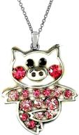 🐷 dianal boutique little pig piggy pendant necklace - pink and rose crystal, stainless steel chain - 18" - gift boxed logo