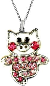 img 1 attached to 🐷 DianaL Boutique Little Pig Piggy Pendant Necklace - Pink and Rose Crystal, Stainless Steel Chain - 18" - Gift Boxed