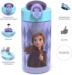img 2 attached to 🥤 Набор для детей Zak Designs Disney Frozen 2 с бутылками для воды с многоразовыми соломками и петлями для переноски, изготовленными из пластика, не содержащего БПА, водонепроницаемыми бутылками для воды (Эльза и Анна, 16 унц, набор из 2 шт.)