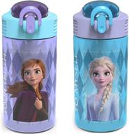 🥤 zak designs disney frozen 2 kids water bottle set with reusable straws and carrying loops, made of bpa-free plastic, leak-proof designed water bottles (elsa & anna, 16 oz, 2pc set) logo