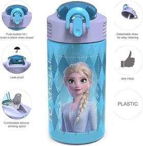 img 1 attached to 🥤 Набор для детей Zak Designs Disney Frozen 2 с бутылками для воды с многоразовыми соломками и петлями для переноски, изготовленными из пластика, не содержащего БПА, водонепроницаемыми бутылками для воды (Эльза и Анна, 16 унц, набор из 2 шт.)