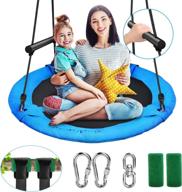 ripstop textilene 700lbs saucer tree swing with adjustable ropes for kids and adults outdoor, steel frame, foam handles, tree straps, carabiner, and swivel included логотип