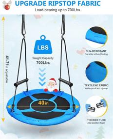 img 2 attached to Ripstop Textilene 700lbs Saucer Tree Swing with Adjustable Ropes for Kids and Adults Outdoor, Steel Frame, Foam Handles, Tree Straps, Carabiner, and Swivel Included