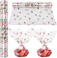 🎁 anapoliz christmas cellophane wrap roll - 100' ft. long x 16" wide, 2.3 mil thick, crystal clear with festive christmas designs - perfect for wrapping gifts, baskets, treats - santa and snowman cello roll included logo