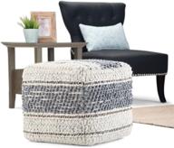 🌀 simplihome grady square pouf: stylish blue upholstered footstool for living room, bedroom, and kids room - handloom woven wool and cotton blend, boho, contemporary, modern design логотип