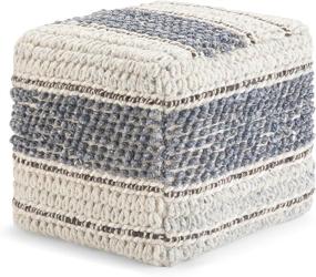 img 3 attached to 🌀 SIMPLIHOME Grady Square Pouf: Stylish Blue Upholstered Footstool for Living Room, Bedroom, and Kids Room - Handloom Woven Wool and Cotton Blend, Boho, Contemporary, Modern Design