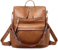 👜 stylish brown women's backpack purse: synthetic leather ladies satchel bag for fashionable casual shoulder carry logo