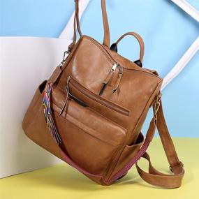 img 3 attached to 👜 Stylish Brown Women's Backpack Purse: Synthetic Leather Ladies Satchel Bag for Fashionable Casual Shoulder Carry