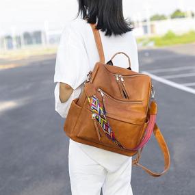 img 1 attached to 👜 Stylish Brown Women's Backpack Purse: Synthetic Leather Ladies Satchel Bag for Fashionable Casual Shoulder Carry