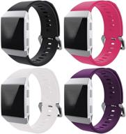 fcloud 4pcs sport bands compatible with fitbit ionic smart watch soft replacement sport wristbands for women/men (black/rose/white/purple logo