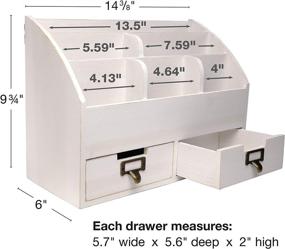 img 3 attached to Экселло Глобал Продактс белый деревянный органайзер для офисного стола: включает 6 отделений и 2 ящика для организации аксессуаров на столе.