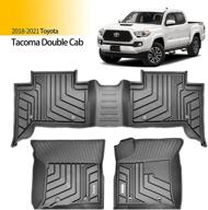 🔥 tecoom floor mats: 2018-2021 toyota tacoma double cab - all-weather waterproof tpe liners for front and rear, 2 rows, black logo