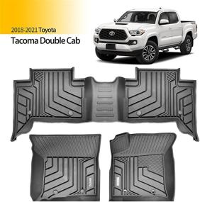 img 4 attached to 🔥 Коврики Tecoom: 2018-2021 Toyota Tacoma Double Cab - Водонепроницаемые коврики из ТПЭ для передних и задних рядов, 2 ряда, черные.