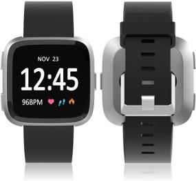 img 3 attached to Классические силиконовые спортивные ремешки для Fitbit Versa 2/Versa/Versa Lite - черные, большого размера, запасные ремешки для женщин и мужчин.