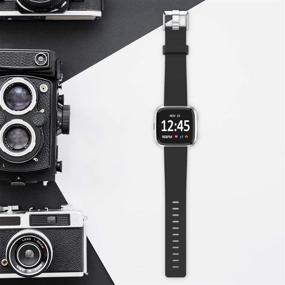 img 1 attached to Классические силиконовые спортивные ремешки для Fitbit Versa 2/Versa/Versa Lite - черные, большого размера, запасные ремешки для женщин и мужчин.