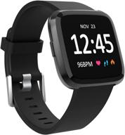 классические силиконовые спортивные ремешки для fitbit versa 2/versa/versa lite - черные, большого размера, запасные ремешки для женщин и мужчин. логотип