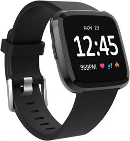 img 4 attached to Классические силиконовые спортивные ремешки для Fitbit Versa 2/Versa/Versa Lite - черные, большого размера, запасные ремешки для женщин и мужчин.