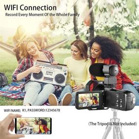 img 2 attached to 📸 High-Resolution 4k Camcorder with External Microphone, 56MP WiFi Camera Featuring 16X Digital Zoom and Night Vision, Ideal Recording Device for YouTube Vlogging, Photography, Live Streaming, Stabilization, and Remote Control (Includes 2 Batteries)