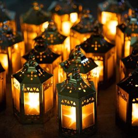 img 1 attached to 🌟 Golden Set of 6 Decorative Mini Star Lanterns with Flickering LED - Perfect Christmas Indoor Candle Lanterns with Batteries Included