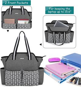 img 2 attached to CURMIO Women's Teacher Work Bag with Laptop Sleeve, Portable Utility Tote, Gray with Arrow Pattern