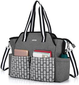 img 4 attached to CURMIO Women's Teacher Work Bag with Laptop Sleeve, Portable Utility Tote, Gray with Arrow Pattern