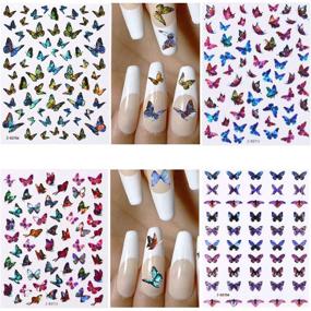 img 1 attached to 🦋 TOROKOM 12 Sheets Butterfly Nail Art Stickers Decals - 3D Self-Adhesive Butterfly Designs for DIY Colorful Laser Butterflies Nails Manicure Decor