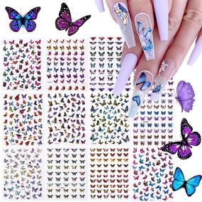 img 4 attached to 🦋 TOROKOM 12 Sheets Butterfly Nail Art Stickers Decals - 3D Self-Adhesive Butterfly Designs for DIY Colorful Laser Butterflies Nails Manicure Decor