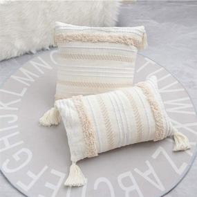 img 2 attached to ToGeeKa Boho Woven Tufted Decorative Throw Pillow Covers - Soft & Warm Square Cushion Case with Tassels for Couch, Sofa, Bedroom, Office & Car - 20 x 20 inch (50 x 50 cm) - Cream