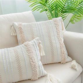 img 1 attached to ToGeeKa Boho Woven Tufted Decorative Throw Pillow Covers - Soft & Warm Square Cushion Case with Tassels for Couch, Sofa, Bedroom, Office & Car - 20 x 20 inch (50 x 50 cm) - Cream